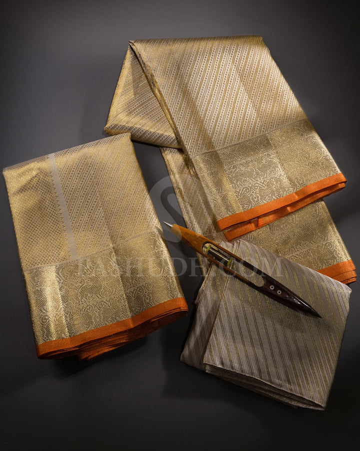 Beige Pure Silk Dhothi With Angavastram-V30