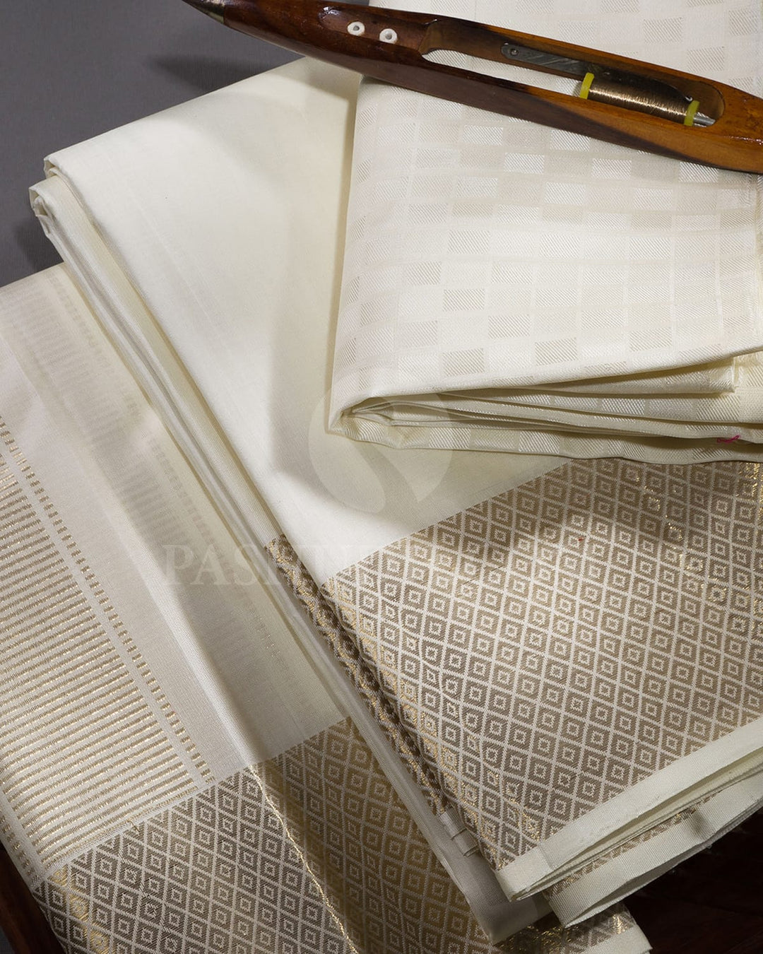 Half White Pure Silk Dhothi With Angavastram-V26
