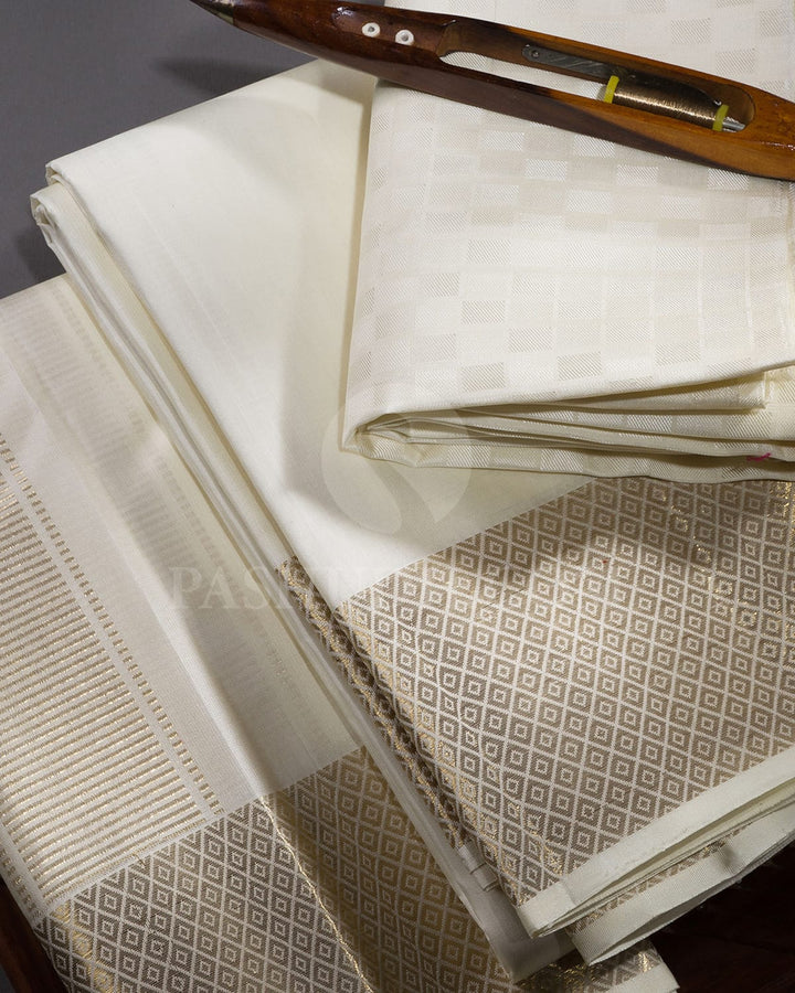 Half White Pure Silk Dhothi With Angavastram-V26
