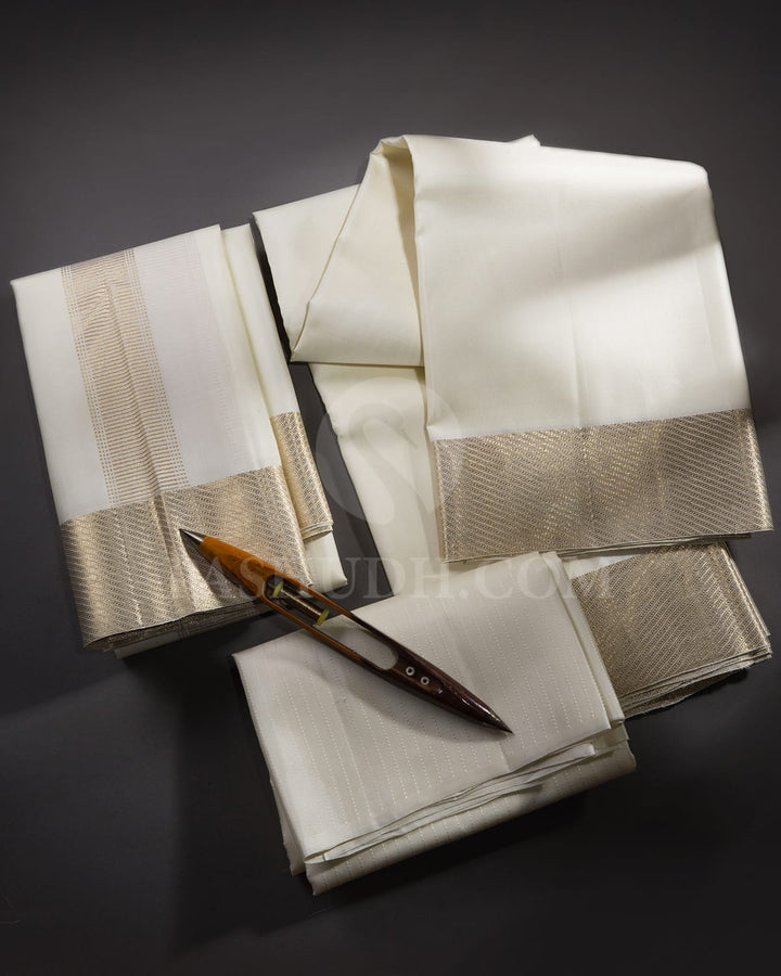 Half White Pure Silk Dhothi With Angavastram-V28