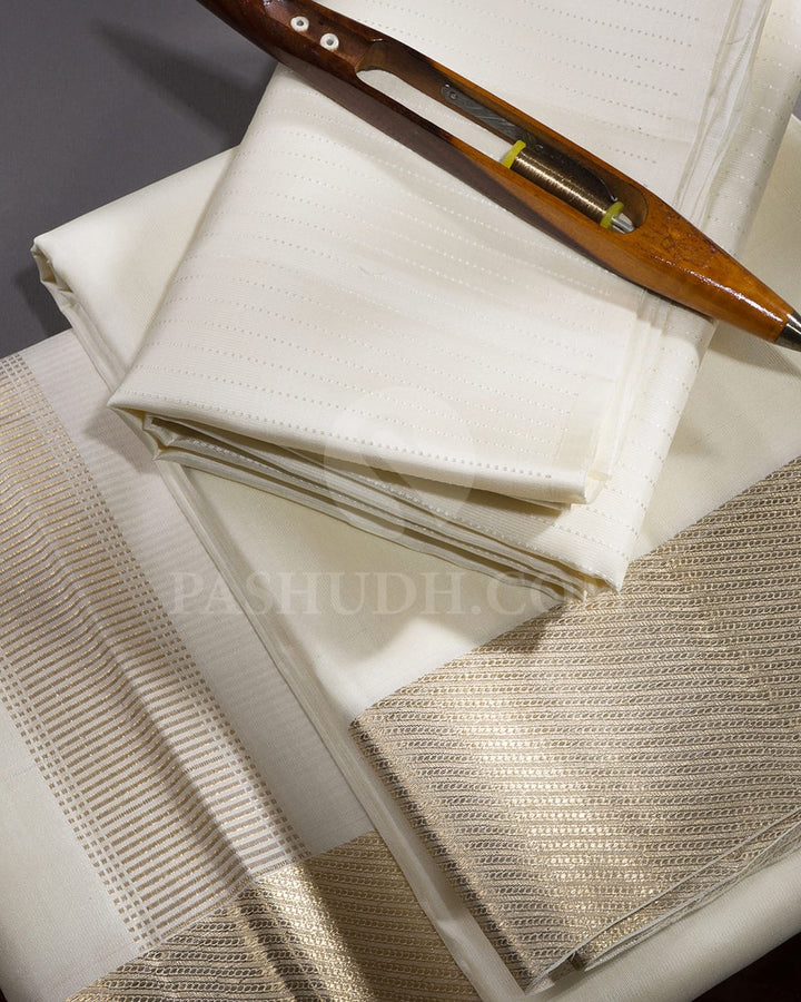 Half White Pure Silk Dhothi With Angavastram-V28