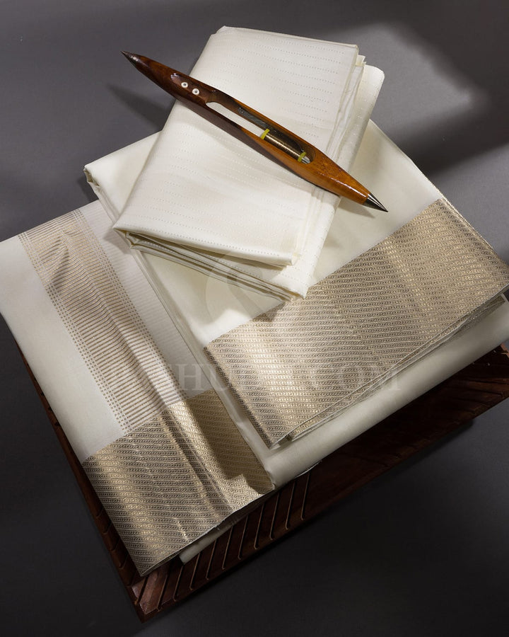 Half White Pure Silk Dhothi With Angavastram-V28