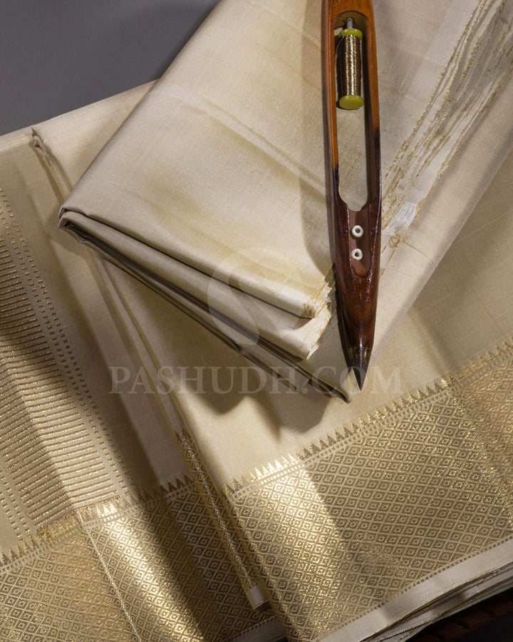 Beige Pure Silk Dhothi With Angavastram-V25