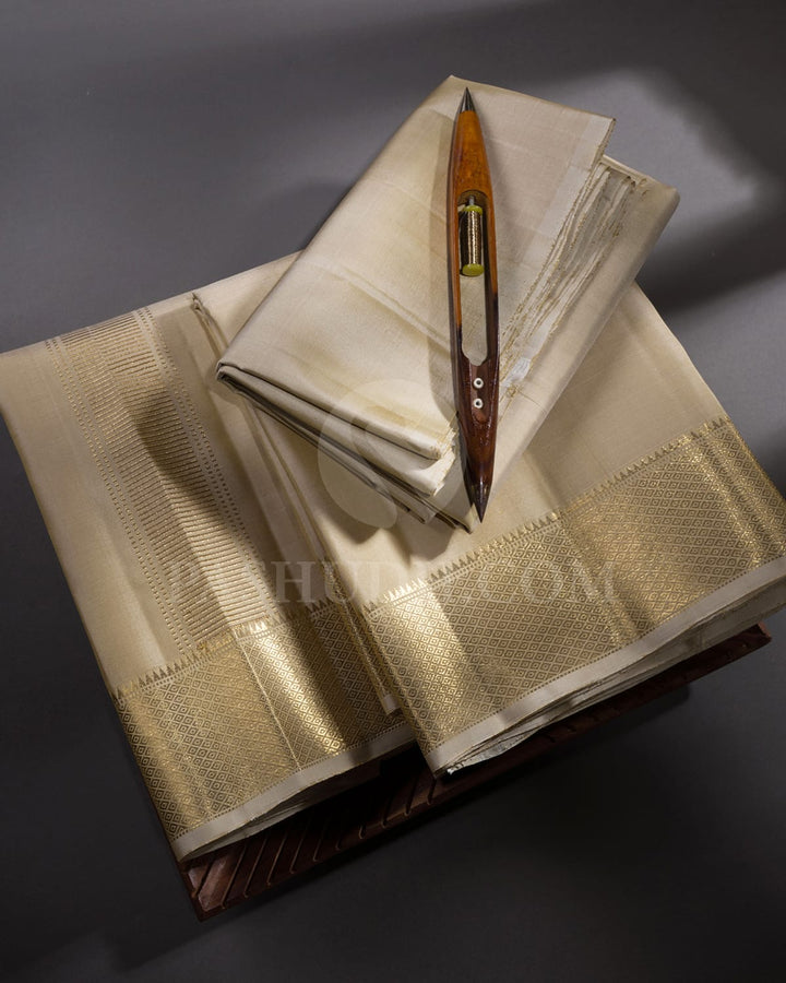 Beige Pure Silk Dhothi With Angavastram-V25