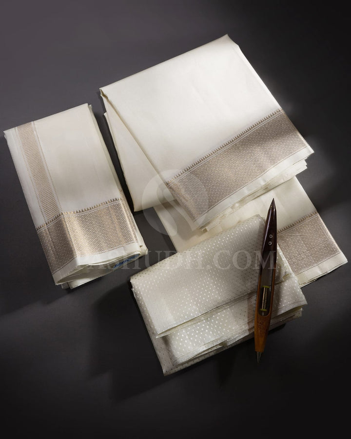 Half White Pure Silk Dhothi With Angavastram-V27