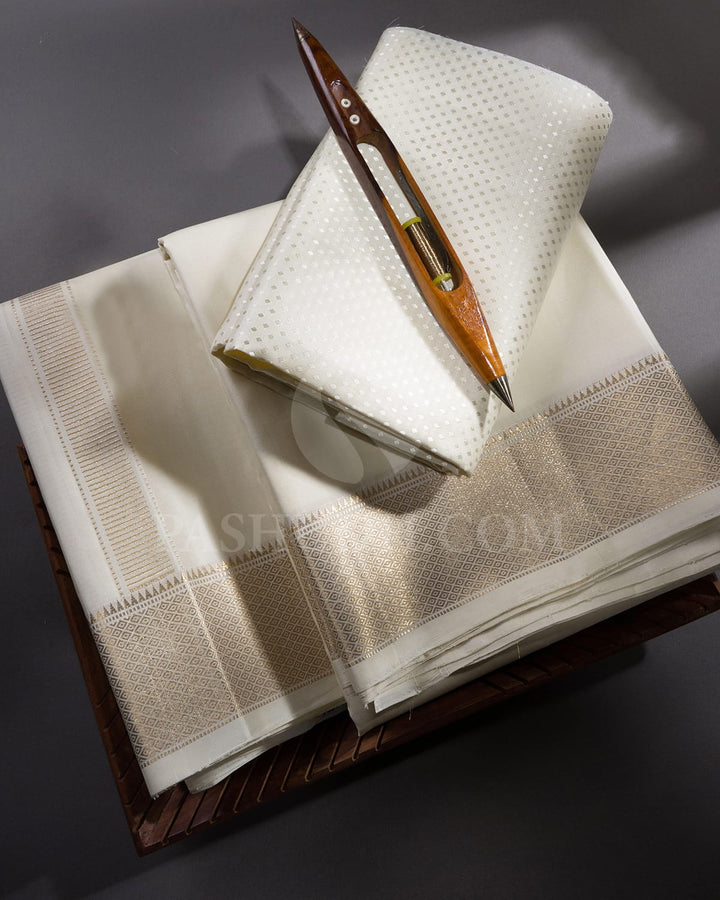 Half White Pure Silk Dhothi With Angavastram-V27