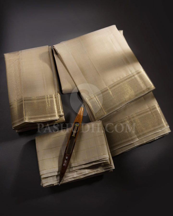 Beige Pure Silk Dhothi With Angavastram-V24