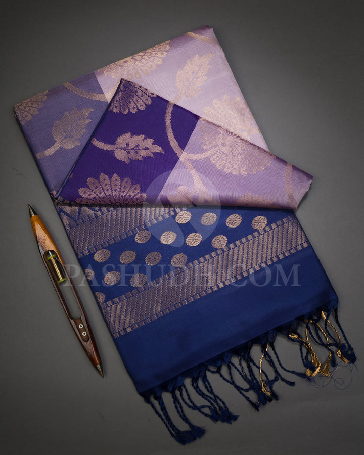 Lavender With Deep Blue Floral Motifs Soft Silk Saree-AC132