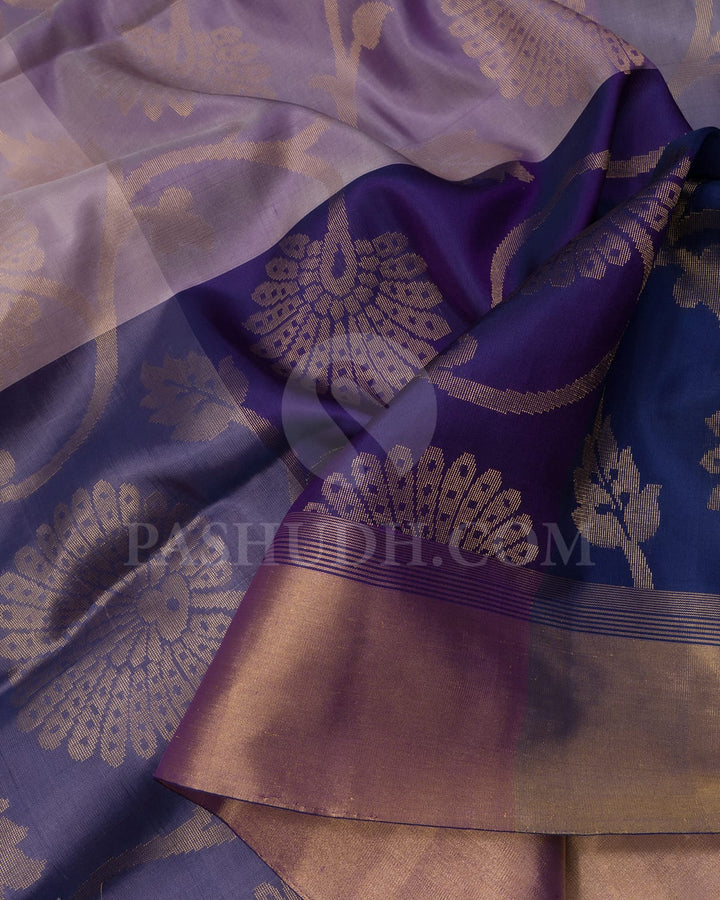 Lavender With Deep Blue Floral Motifs Soft Silk Saree-AC132