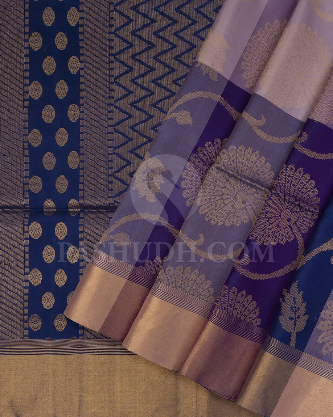 Lavender With Deep Blue Floral Motifs Soft Silk Saree-AC132