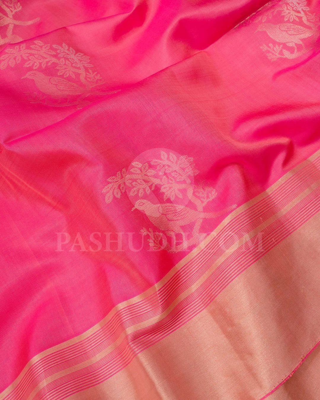 Bright Pink Self Colored Soft Silk Saree-AC181