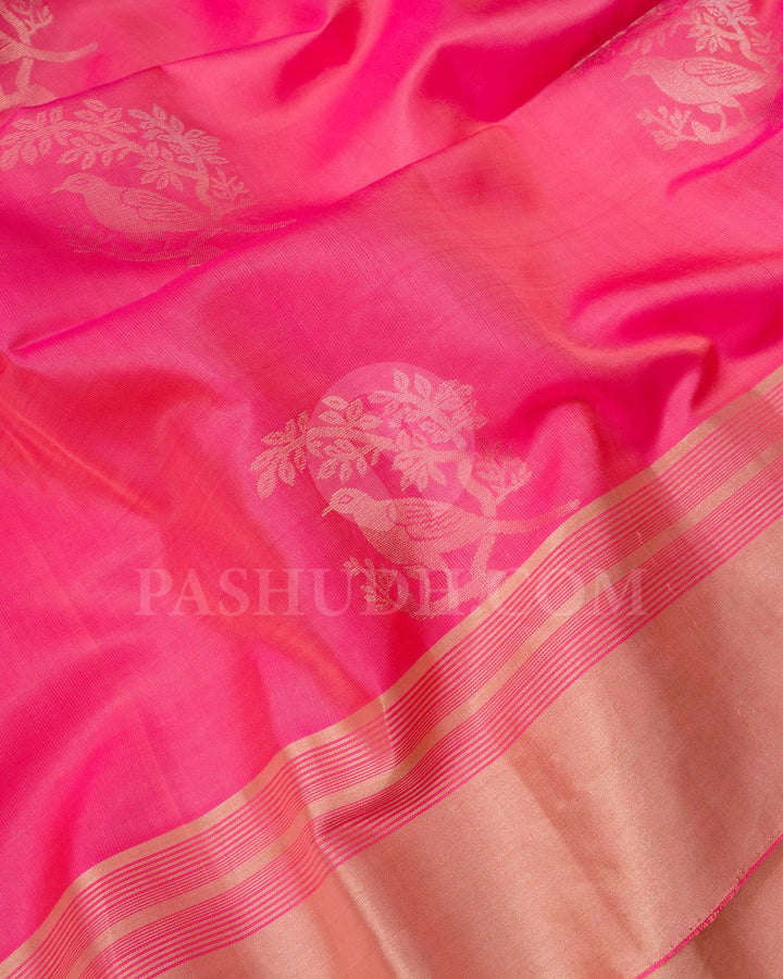 Bright Pink Self Colored Soft Silk Saree-AC181