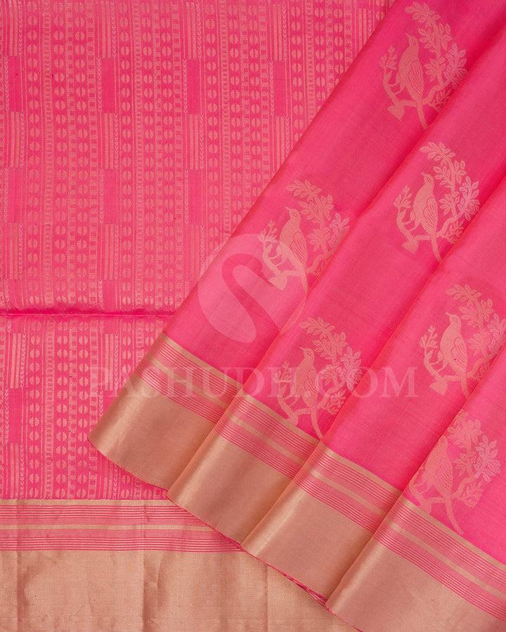 Bright Pink Self Colored Soft Silk Saree-AC181