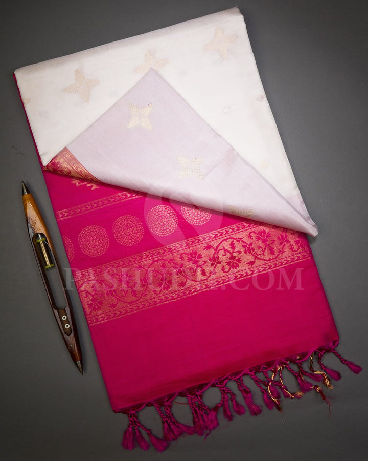 Half White And Rani Pink Soft Silk Saree-AC88