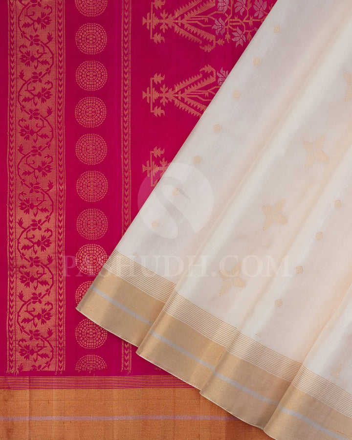 Half White And Rani Pink Soft Silk Saree-AC88
