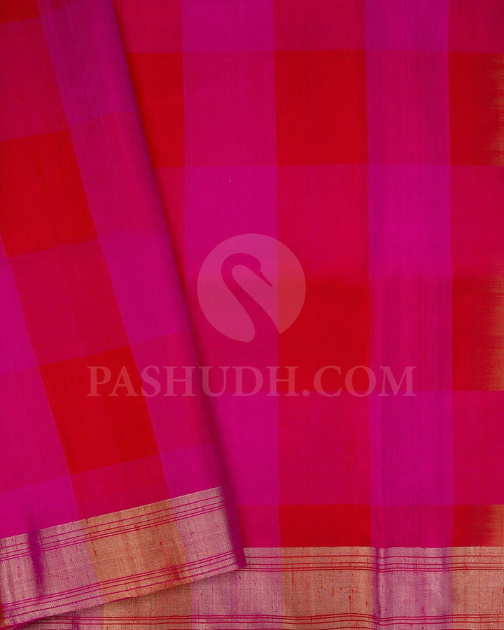 Beige,Red And Pink Soft Silk Saree-AC129