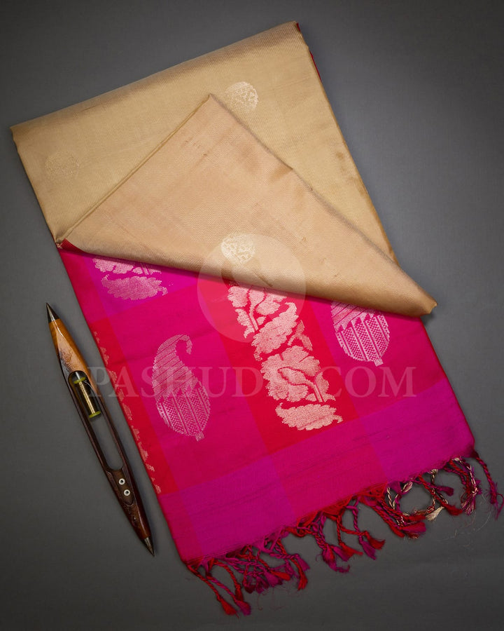 Beige,Red And Pink Soft Silk Saree-AC129