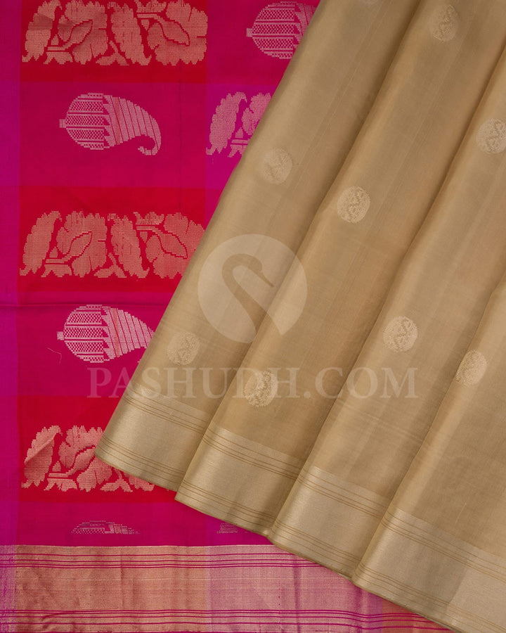 Beige,Red And Pink Soft Silk Saree-AC129