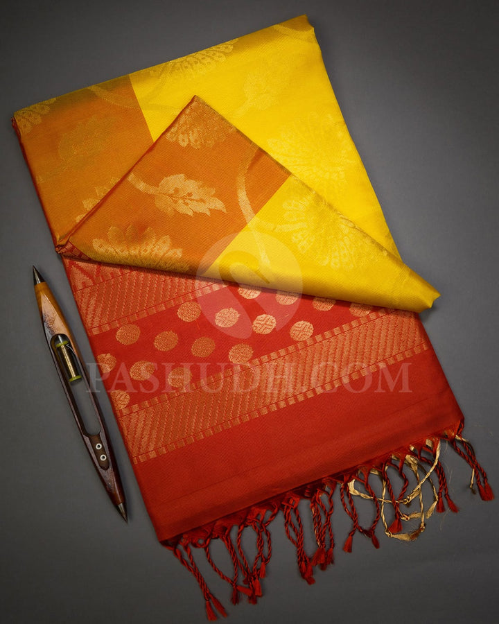 Golden Yellow And Rust Orange Floral Motifs Soft Silk Saree-AC131