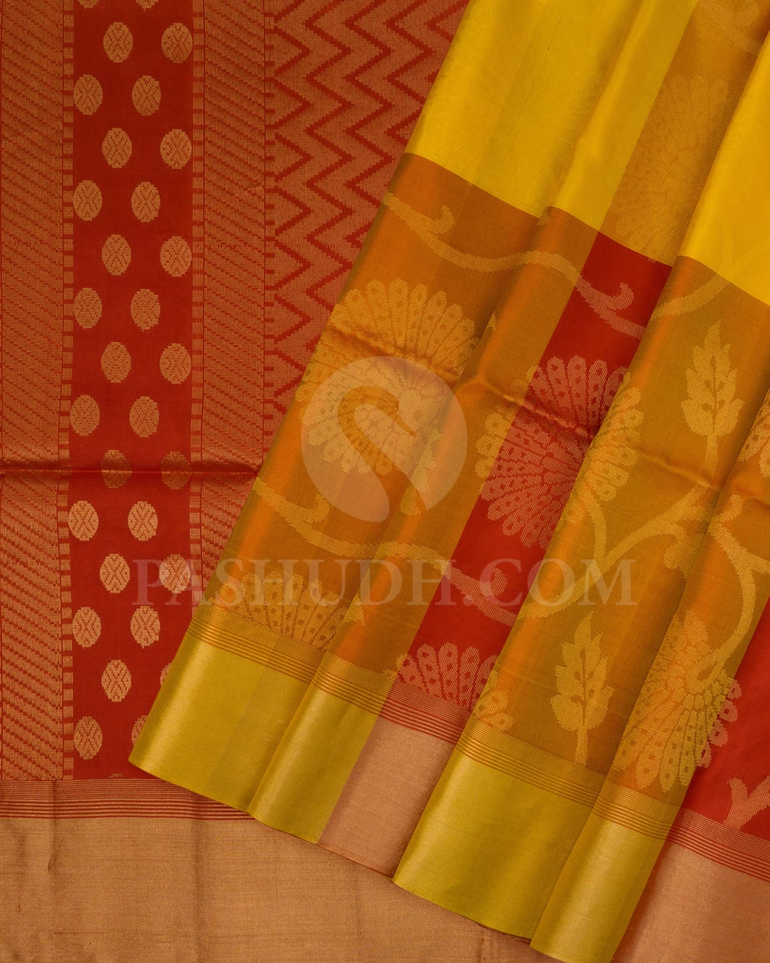 Golden Yellow And Rust Orange Floral Motifs Soft Silk Saree-AC131