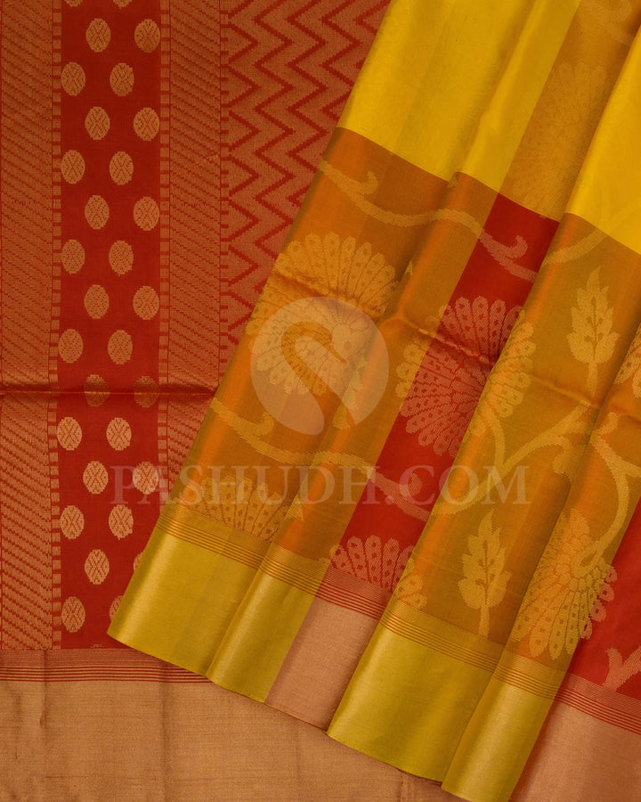 Golden Yellow And Rust Orange Floral Motifs Soft Silk Saree-AC131