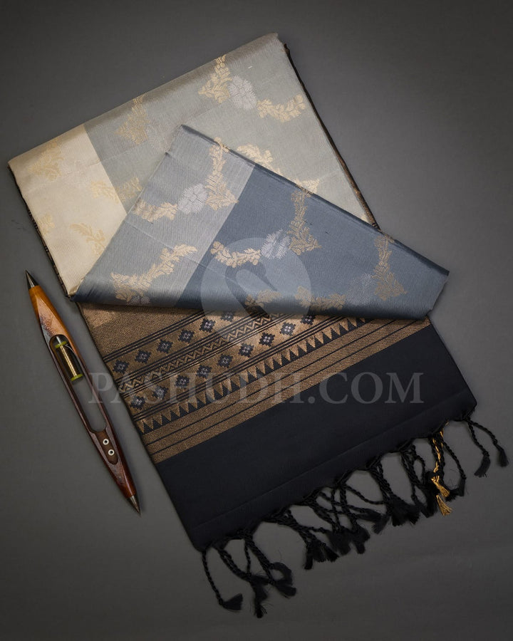Black,Grey And Halfwhite Soft Silk Saree-AC125