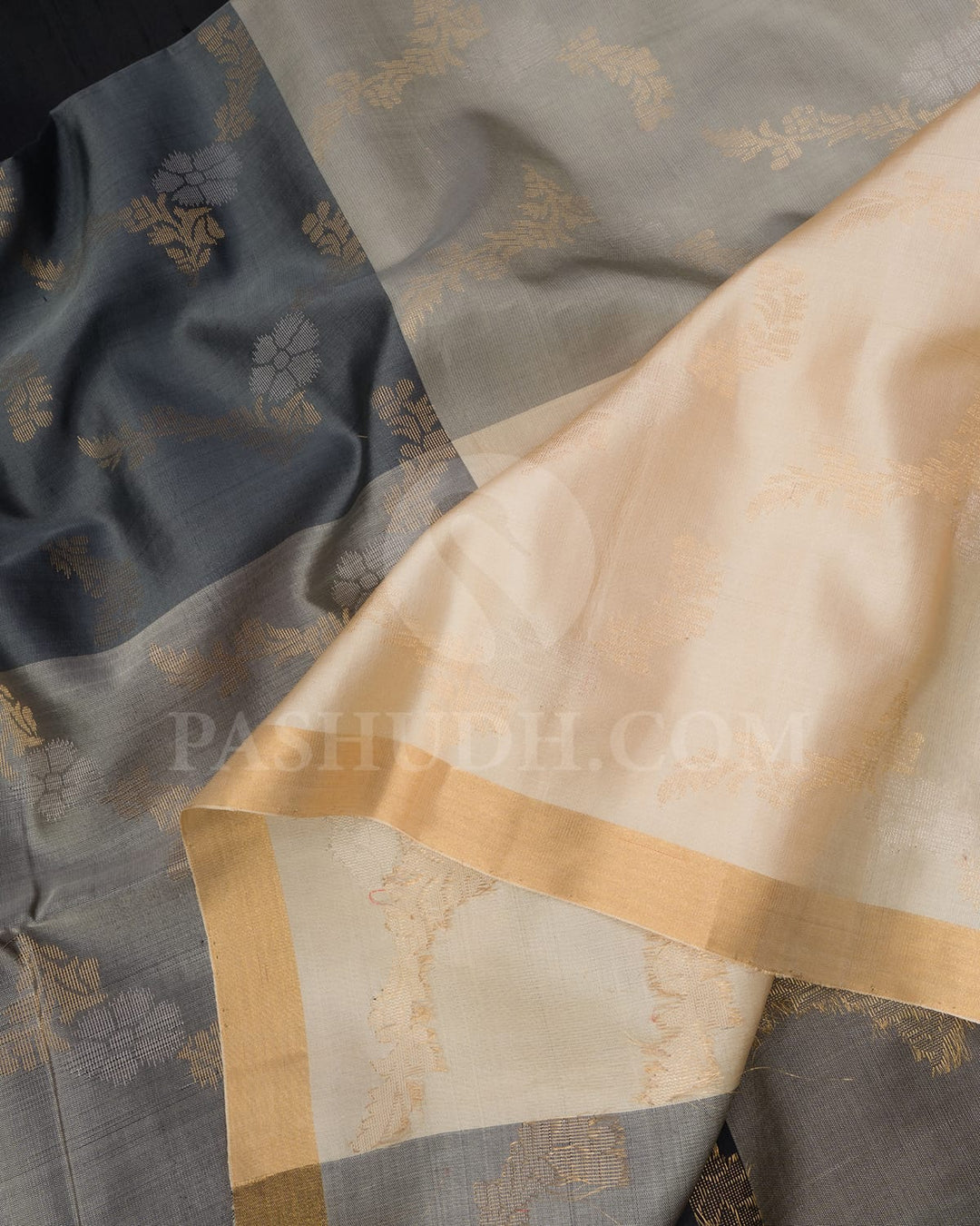 Black,Grey And Halfwhite Soft Silk Saree-AC125