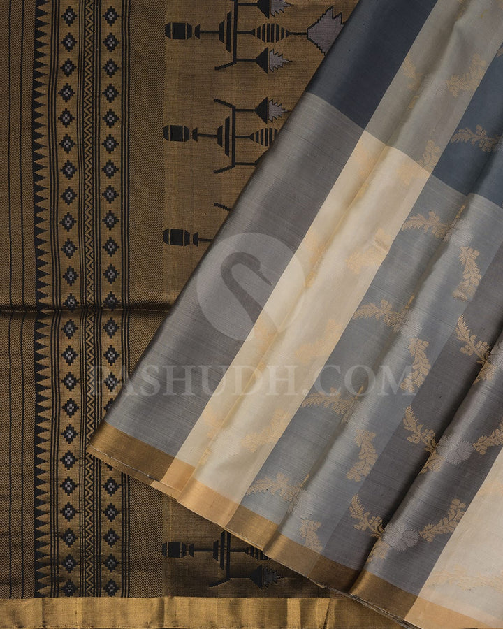 Black,Grey And Halfwhite Soft Silk Saree-AC125