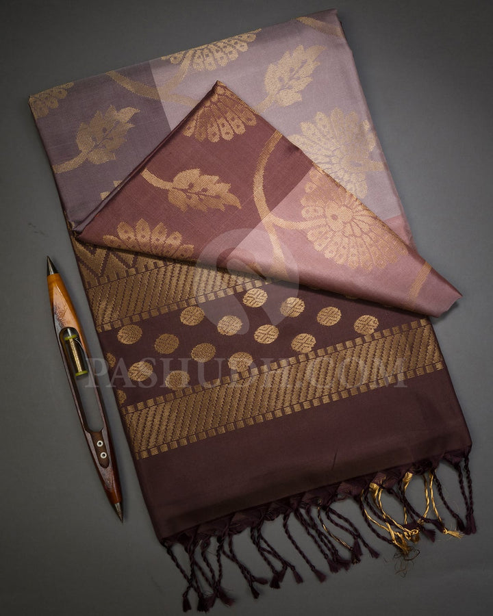 Grey,Beige And Brown Soft Silk Saree-AC133