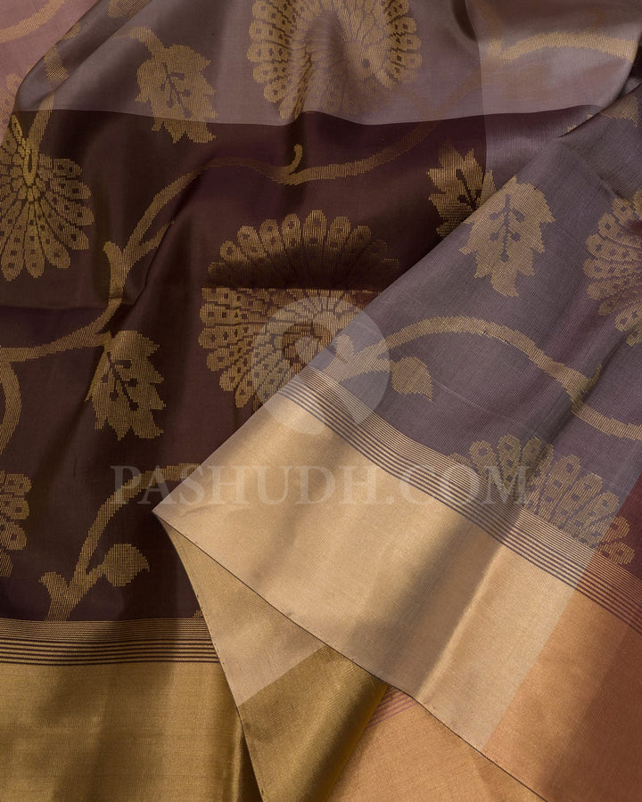 Grey,Beige And Brown Soft Silk Saree-AC133