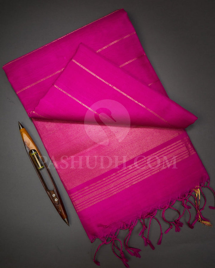 Rani Pink Stripe Self Colored Soft Silk Saree-AC145