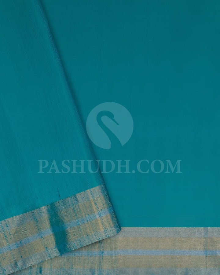 Turquoise Blue Self Colored Soft Silk Saree-AC123