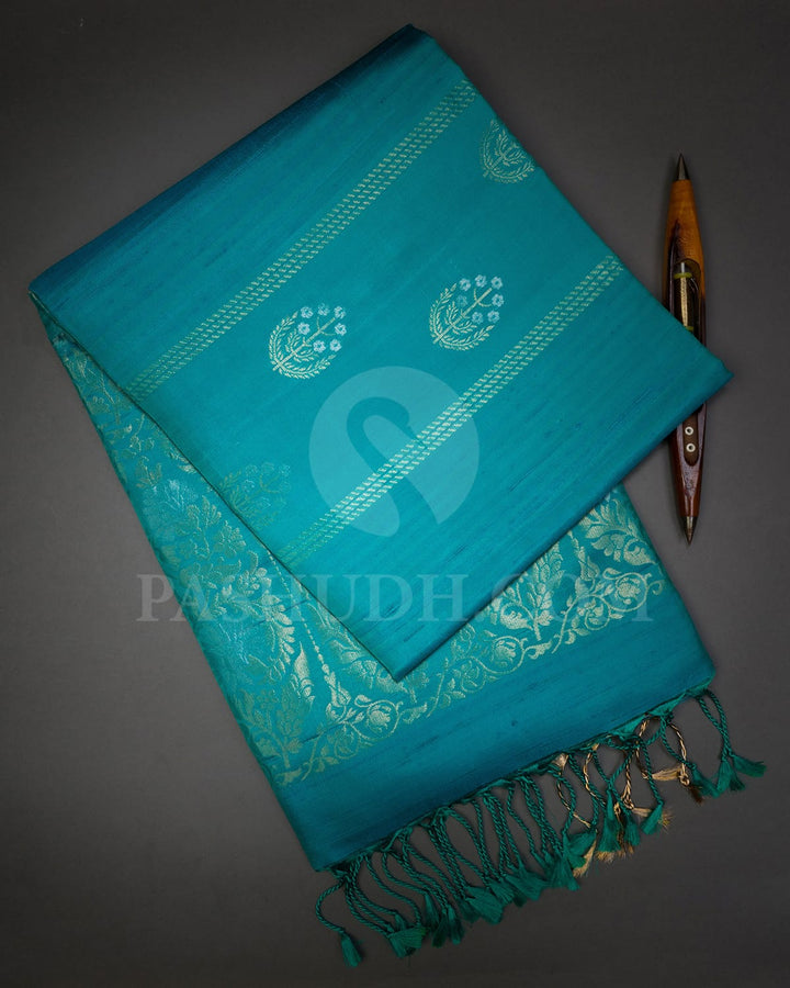 Turquoise Blue Self Colored Soft Silk Saree-AC123