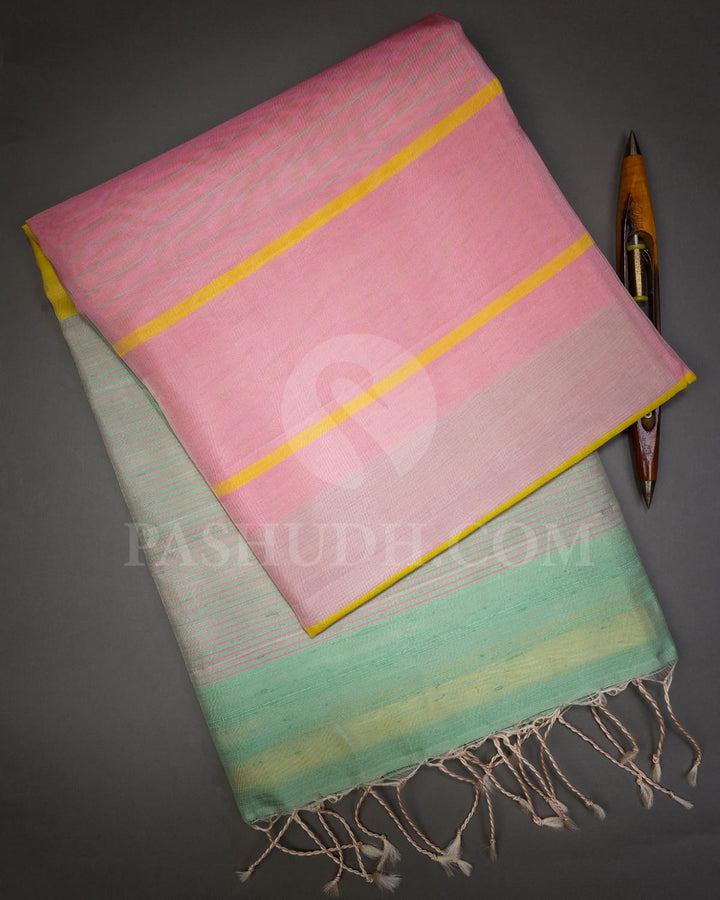 Green,Pink And Yellow Soft Silk Saree-AC174