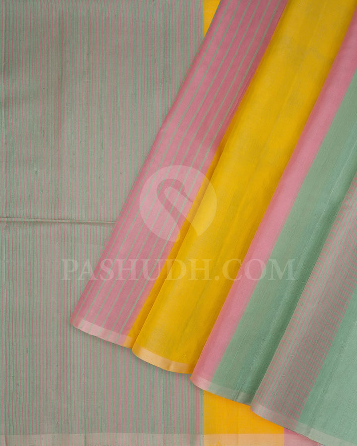 Green,Pink And Yellow Soft Silk Saree-AC174