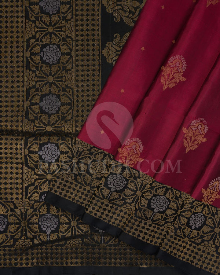 Black And Maroon Soft Silk Saree-AC165