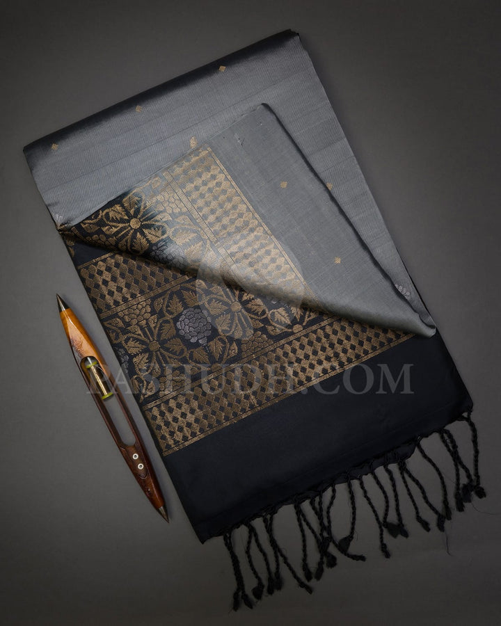 Grey And Black Soft Silk Saree-AC164