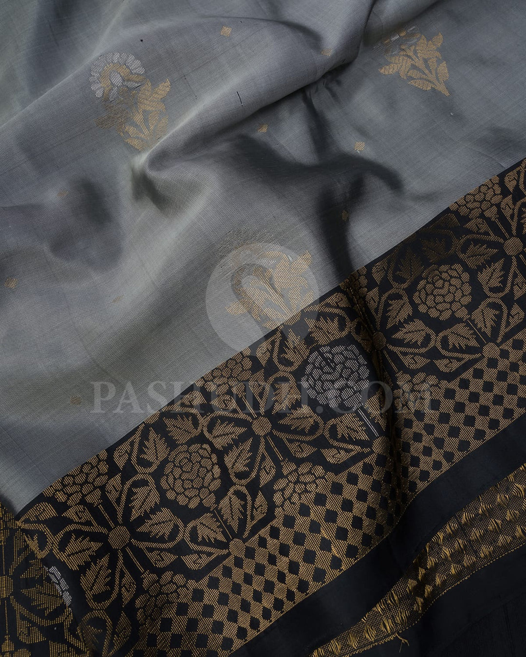 Grey And Black Soft Silk Saree-AC164