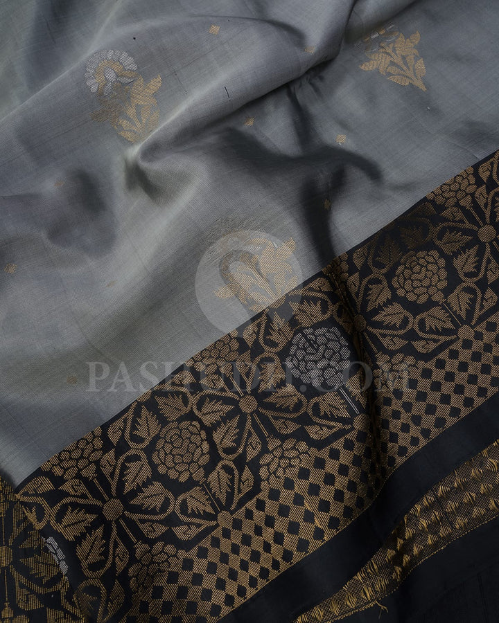 Grey And Black Soft Silk Saree-AC164