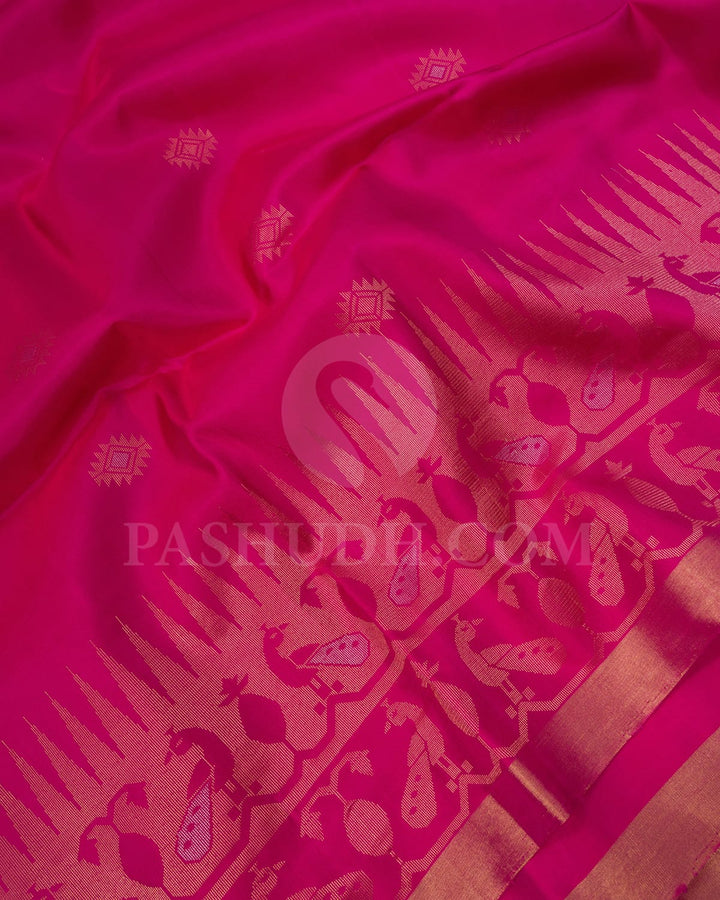 Rani Pink Self Colored Peacock Patterned Soft Silk Saree-AC121