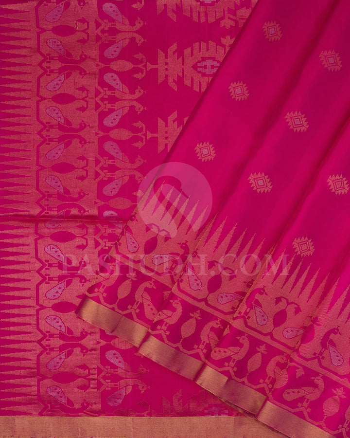 Rani Pink Self Colored Peacock Patterned Soft Silk Saree-AC121