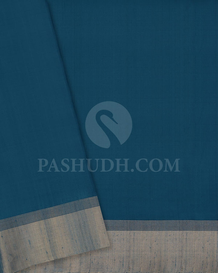 Steel Blue Geometric Patterned Soft Silk Saree-AC180