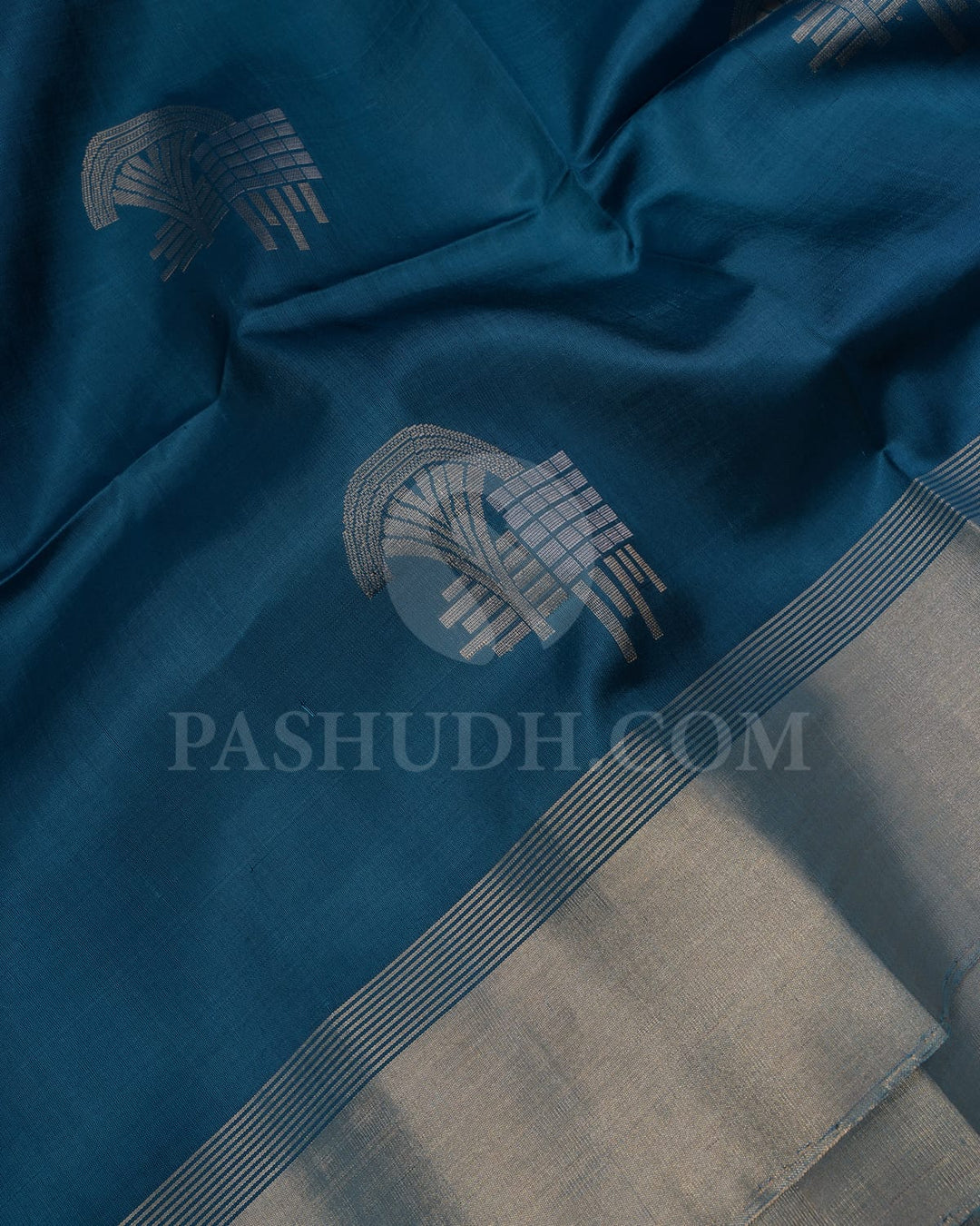 Steel Blue Geometric Patterned Soft Silk Saree-AC180