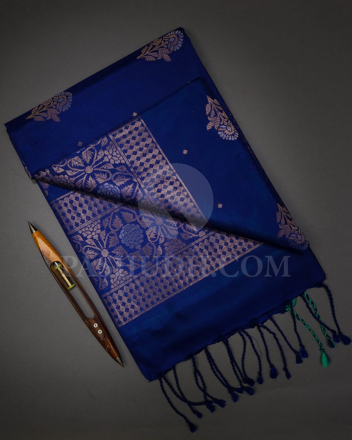 Royal Blue Soft Silk Saree With Green Blouse-AC166