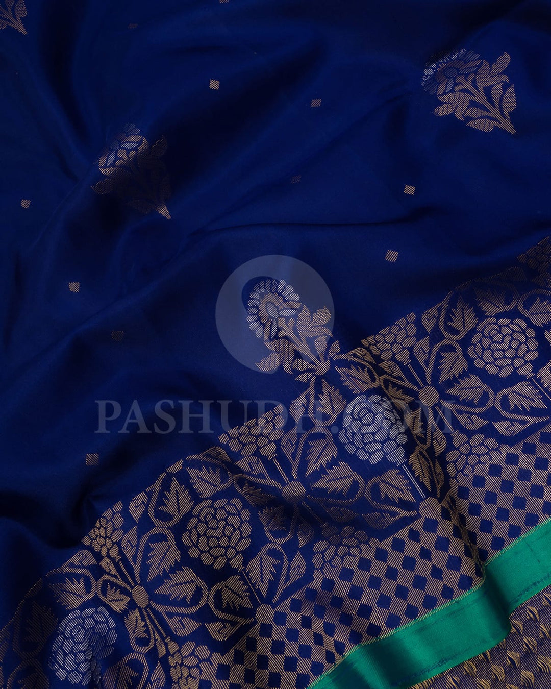 Royal Blue Soft Silk Saree With Green Blouse-AC166