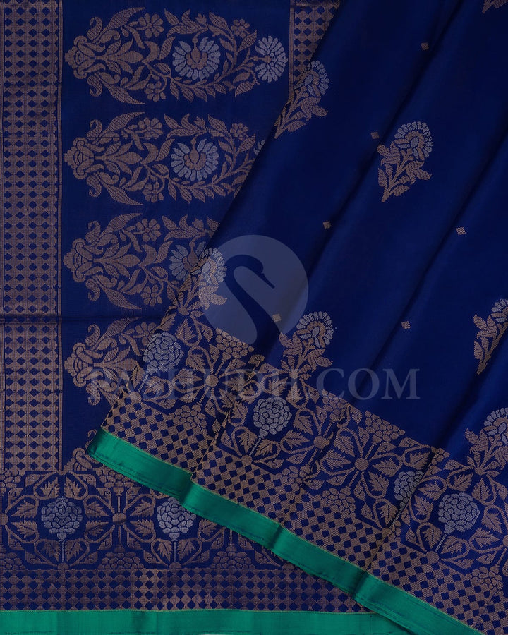 Royal Blue Soft Silk Saree With Green Blouse-AC166