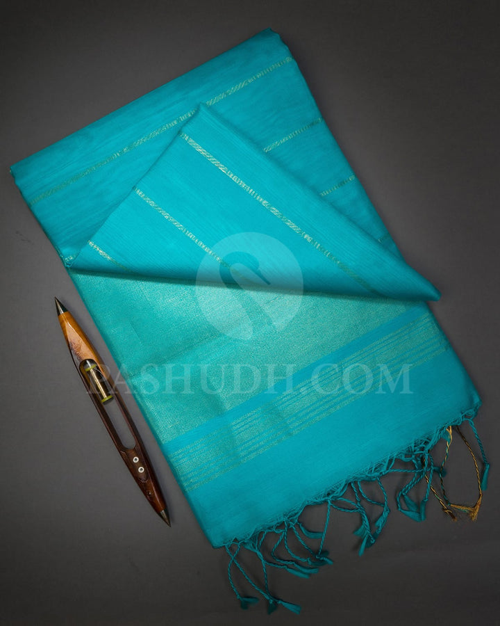 Turquoise Blue Stripe Soft Silk Saree-AC143