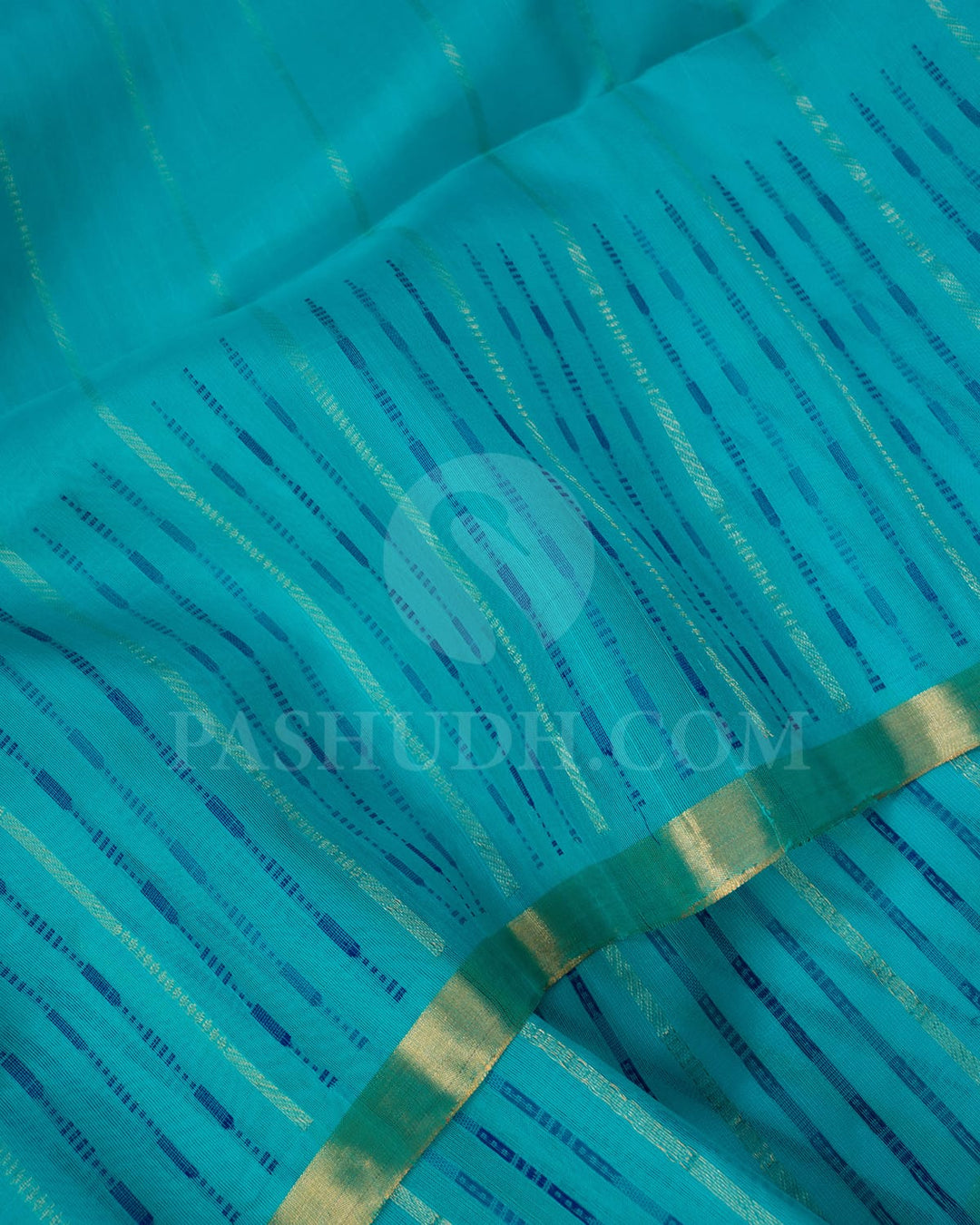 Turquoise Blue Stripe Soft Silk Saree-AC143