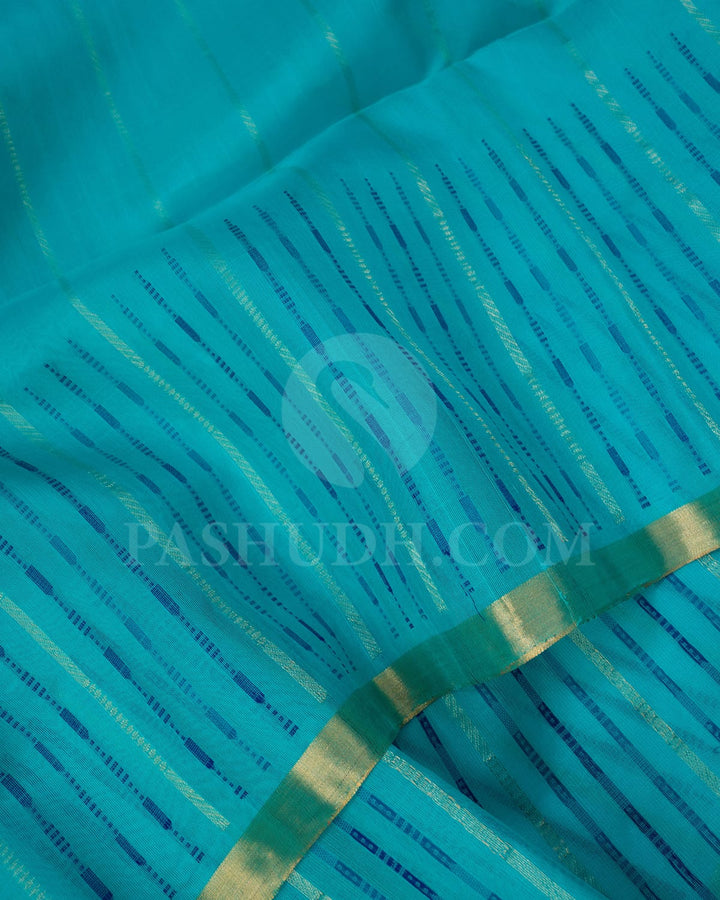 Turquoise Blue Stripe Soft Silk Saree-AC143