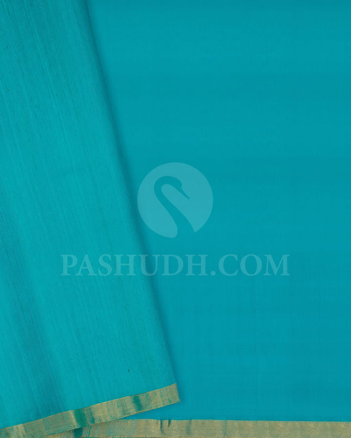 Turquoise Blue Stripe Soft Silk Saree-AC143